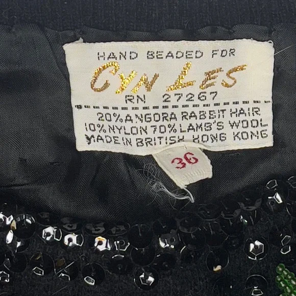 Vintage Sleeveless Sweater - Cyn Les Hand Beaded Sequin Rosette Black - Size 36 - Picture 6 of 11